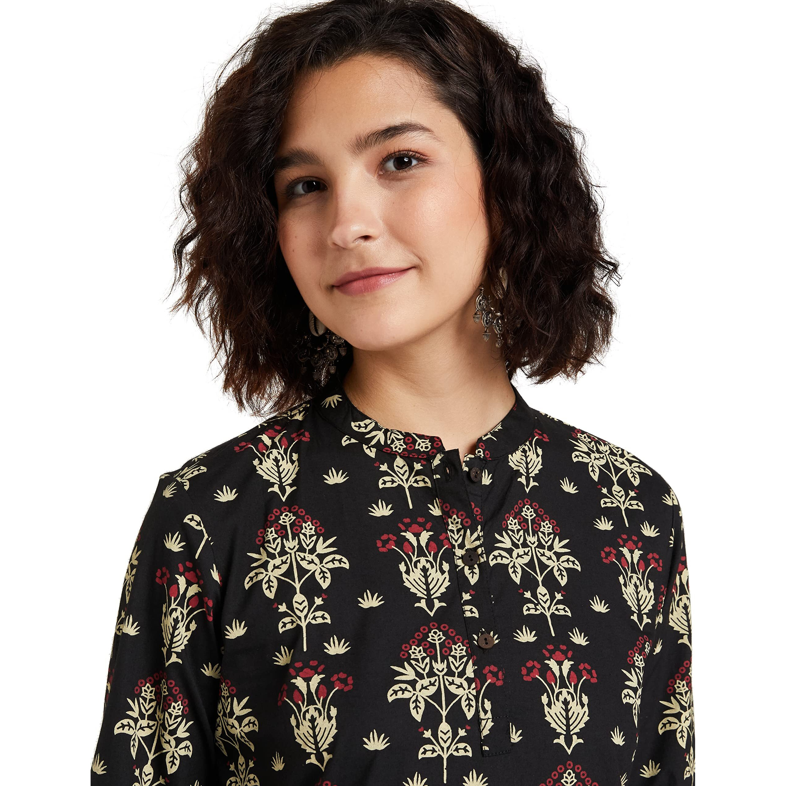 Amazon Brand - Myx Women's Cotton Straight Kurta (PAG 1 C_Black_X-Small)