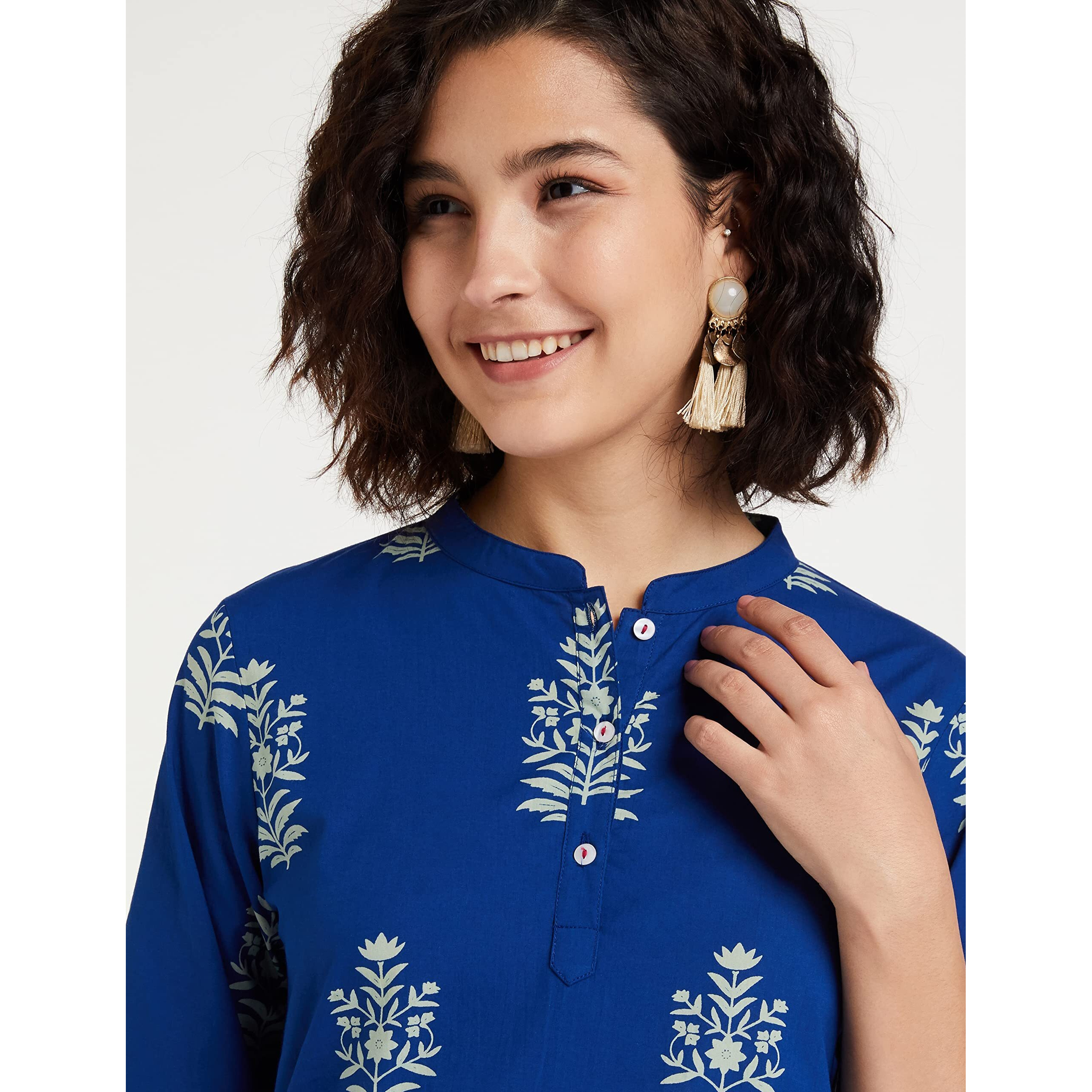 Amazon Brand - Myx Women's Cotton Straight Kurti (SS19MYXTP019A1_Indigo 1_XXXX-Large)