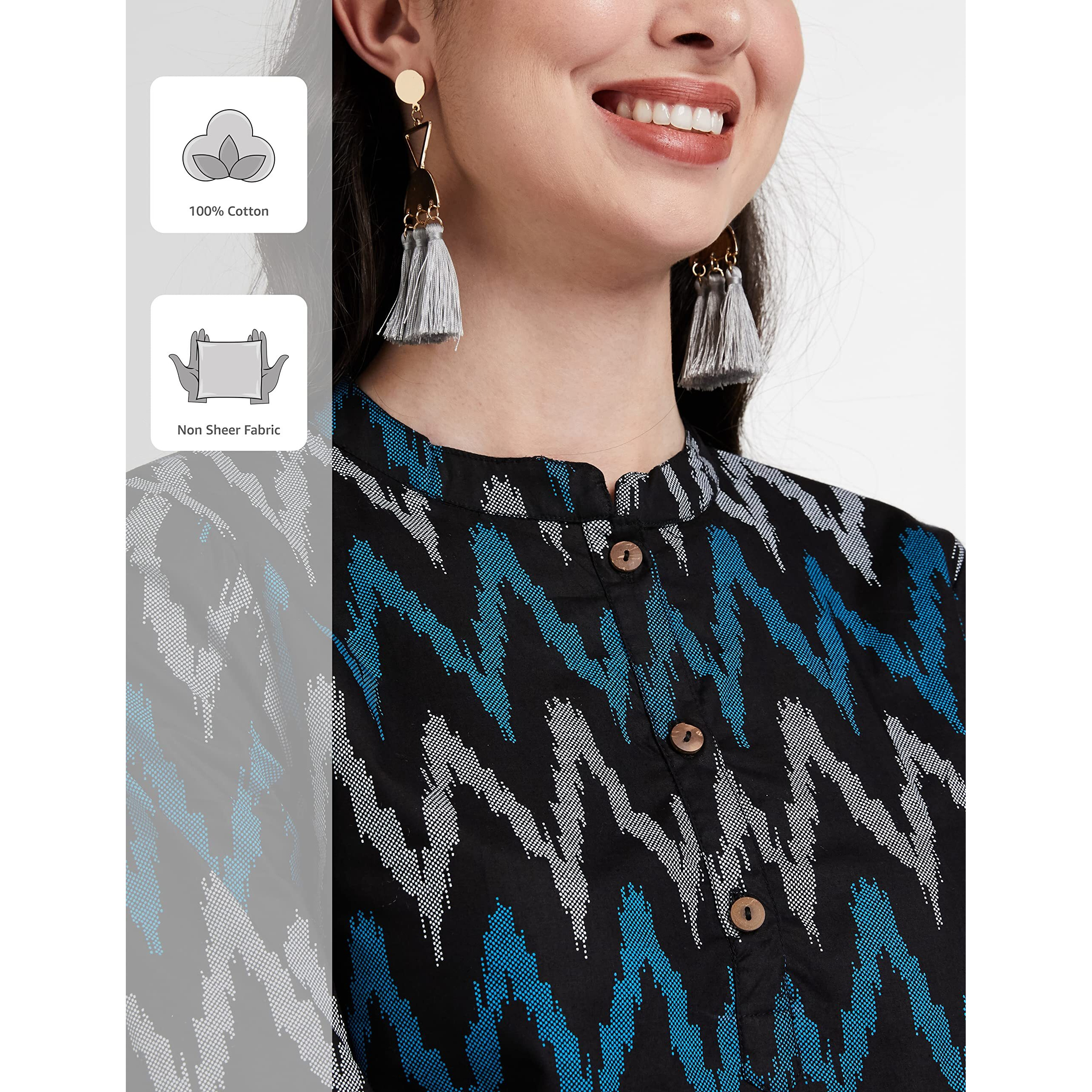 Amazon Brand - Myx Women's Cotton Printed Regular Short Kurti (NDIKKAT2A_Blue-5_2XL)