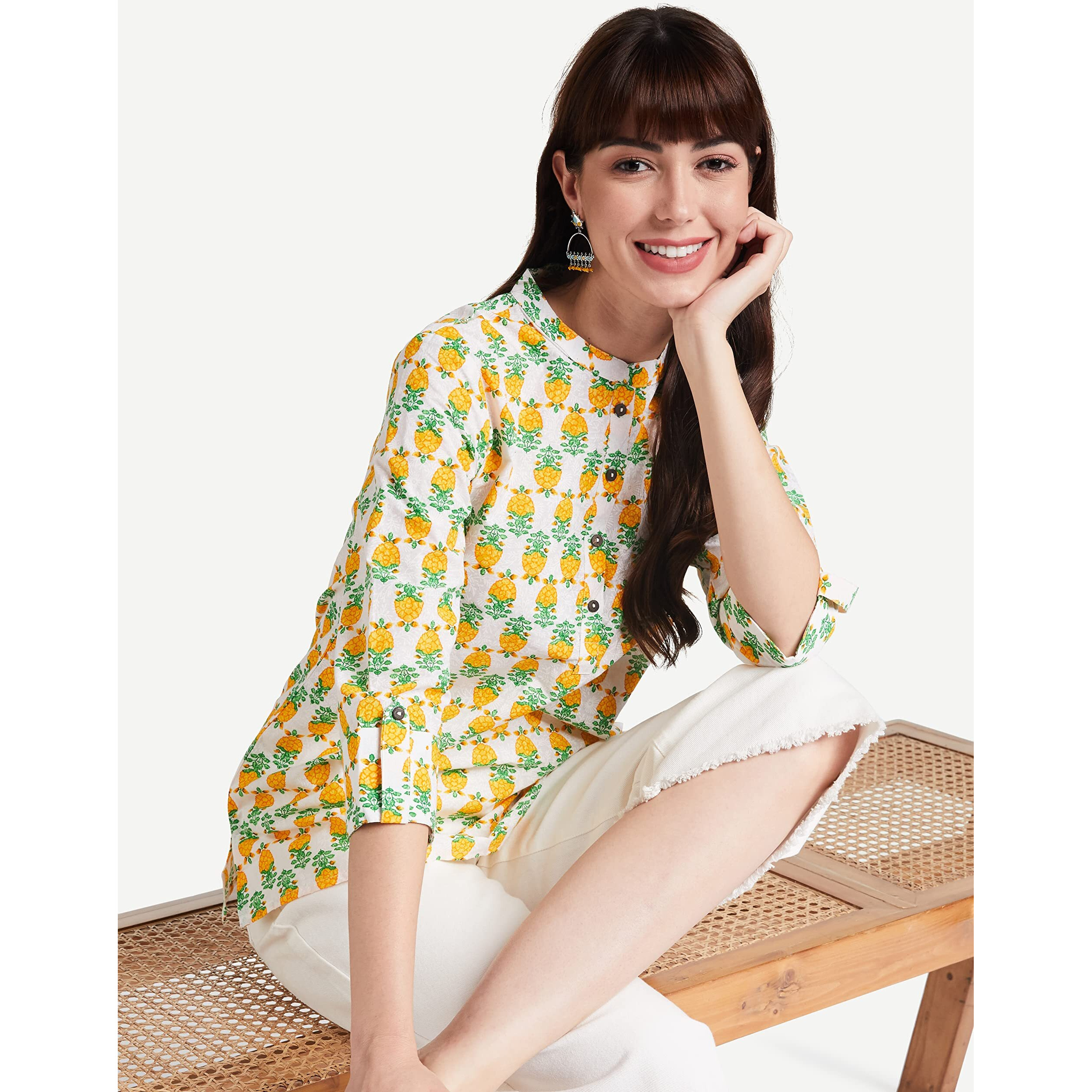 Amazon Brand - Myx Women's Cotton Straight Kurti (NIT001CORE10C_Multicolored_Small)