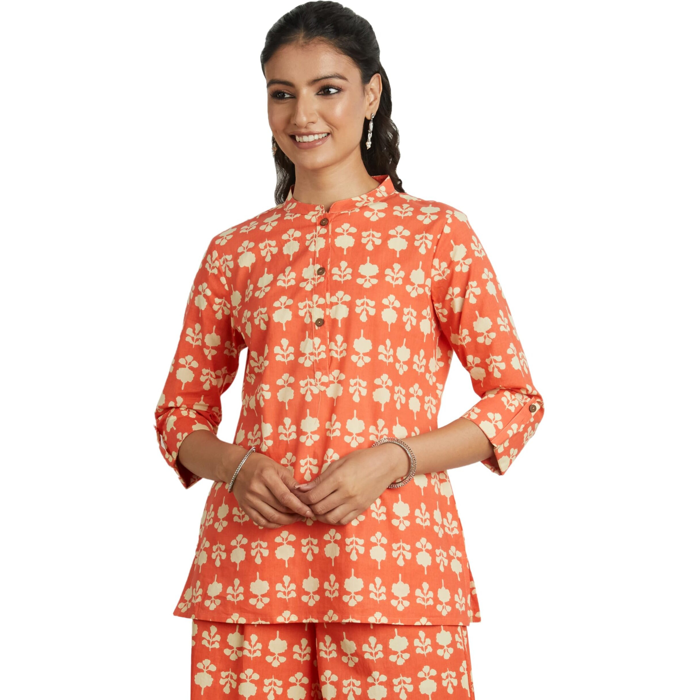 Amazon Brand - Myx Women's Cotton Regular Kurti (PAG 1 A/1_Kappa PHOOL (Peach)