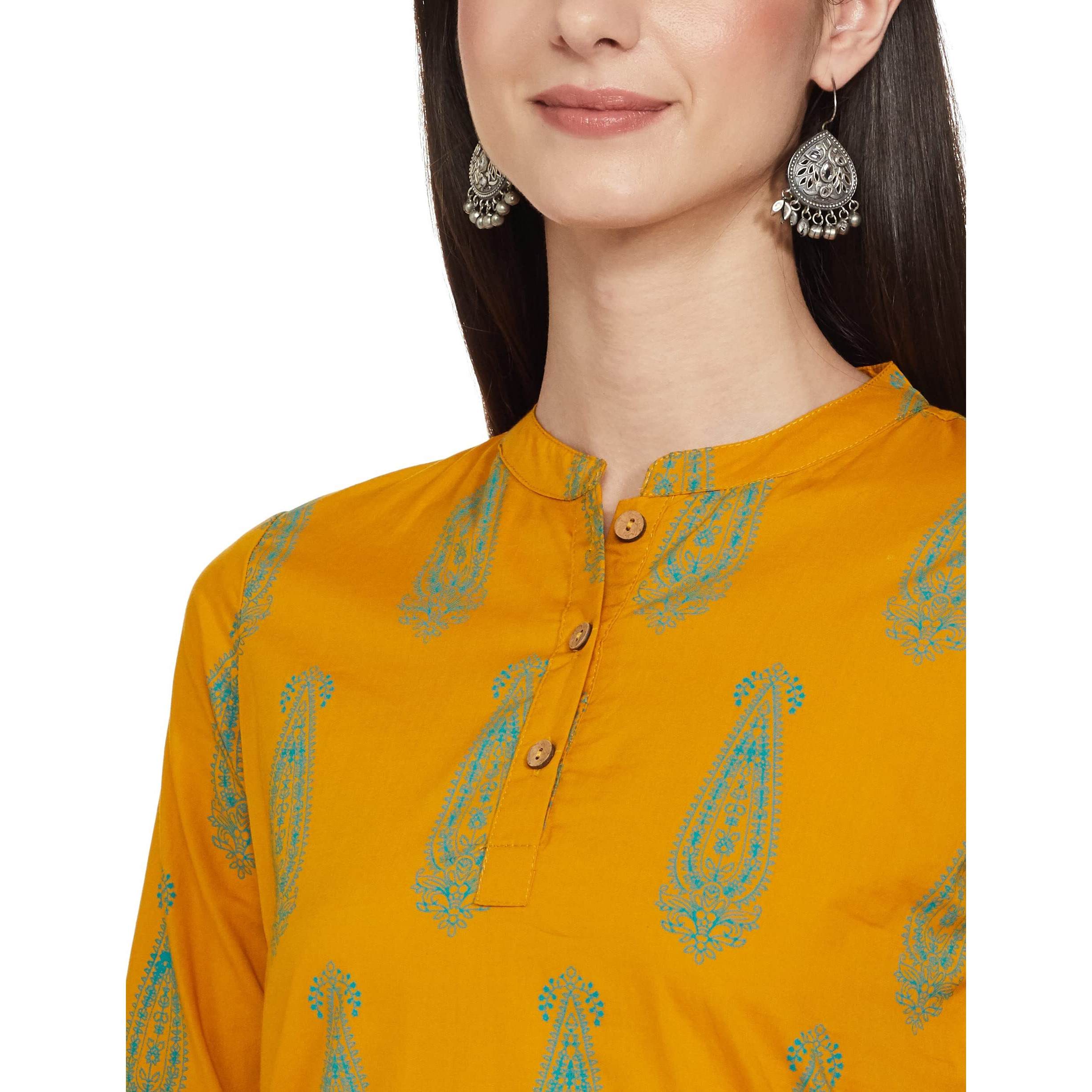 Amazon Brand - Myx Women's Cotton Straight Kurti (SS19MYXTP019C2_Mustard_x-Small)