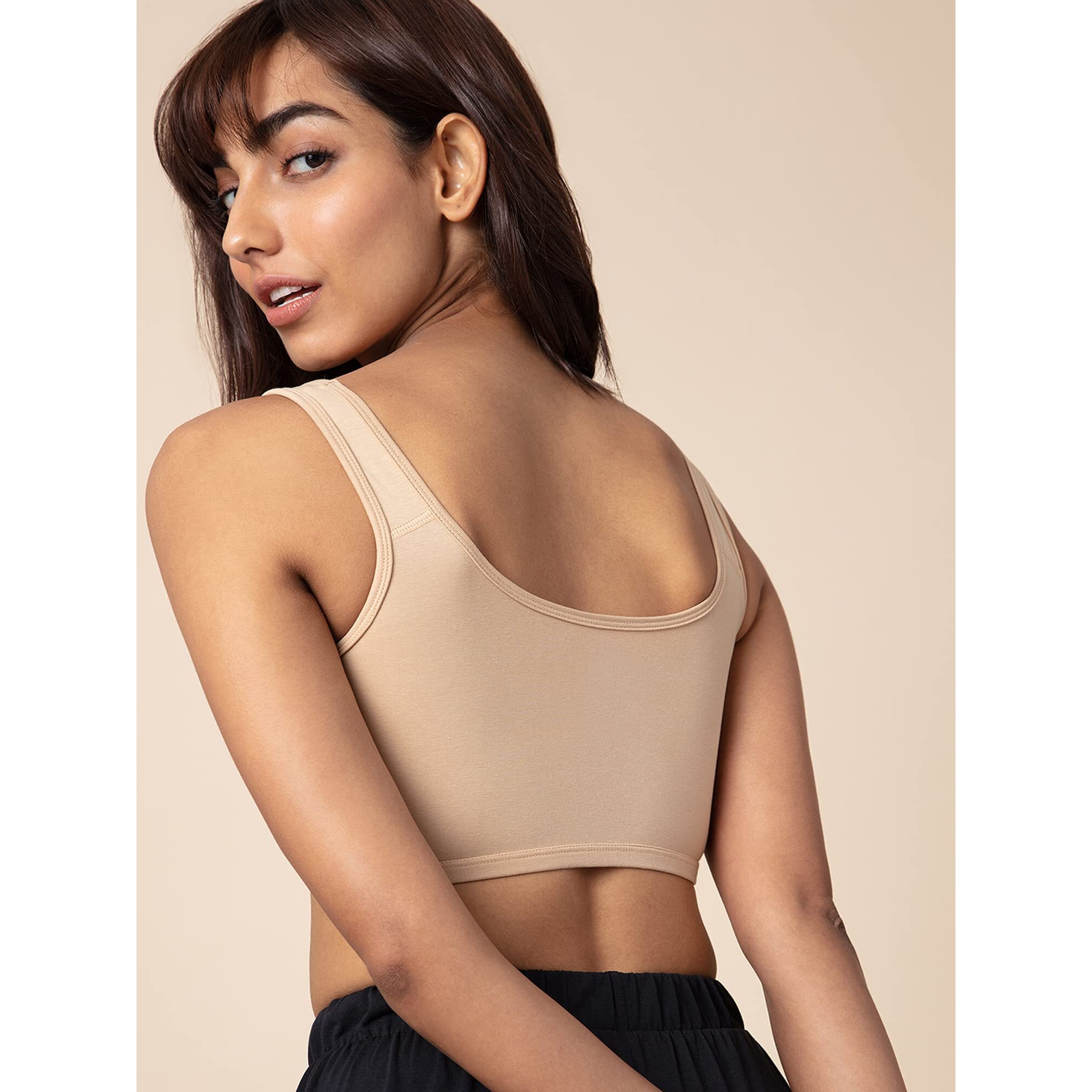 NYKD Women's Cotton Wire Free Casual T-Shirt Bra NYB113_Black & Beige (Pack of 2) _M