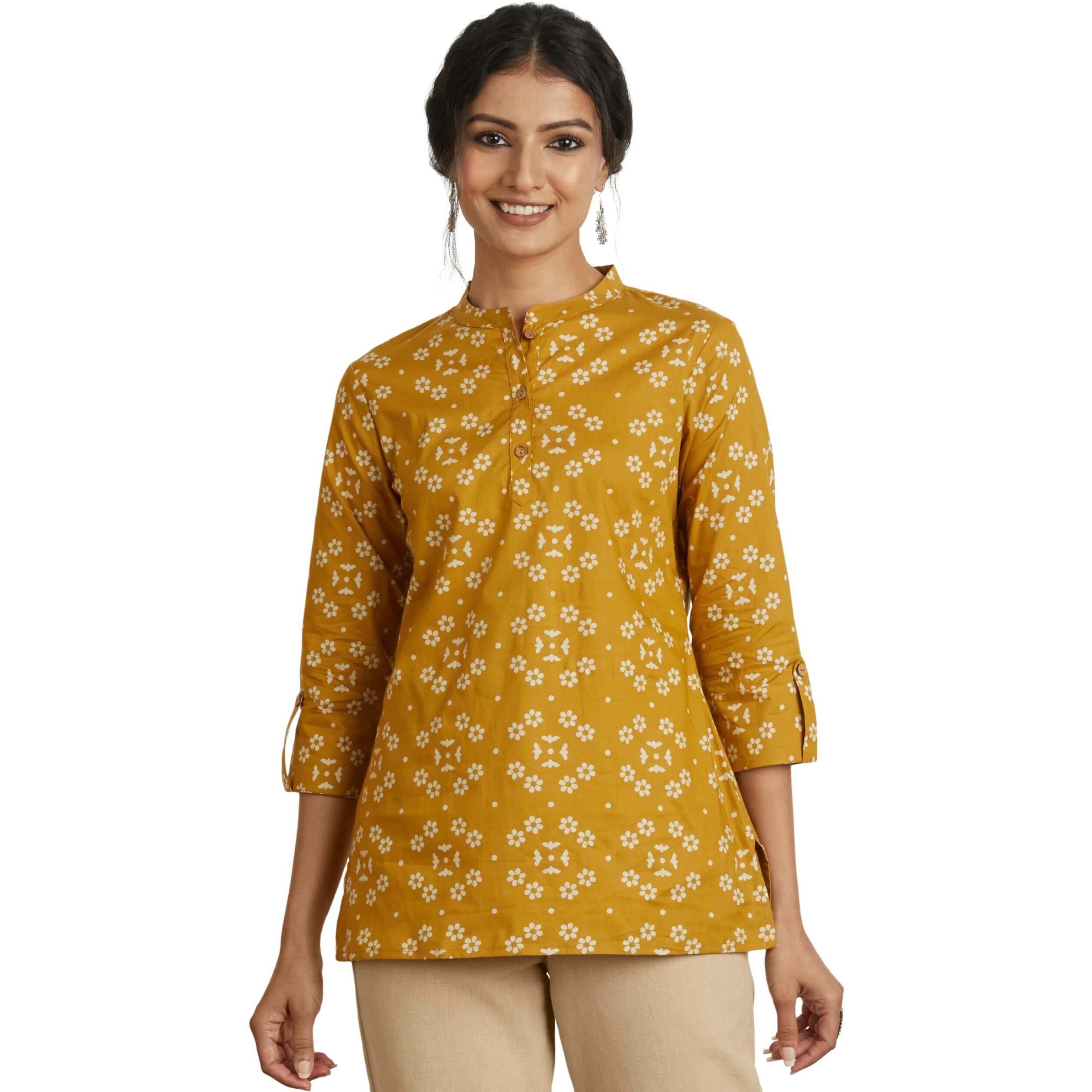Amazon Brand - Myx Women's Cotton Regular Kurti (PAG 1 A/1_MOGRA (Ochre)