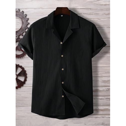 TAGDO Men's Regular Fit Casual Shirt (Popcorn-5171-Black-XXL)