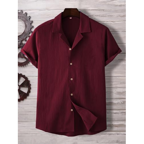 TAGDO Men's Regular Fit Casual Shirt (Popcorn-5171-Maroon-S)