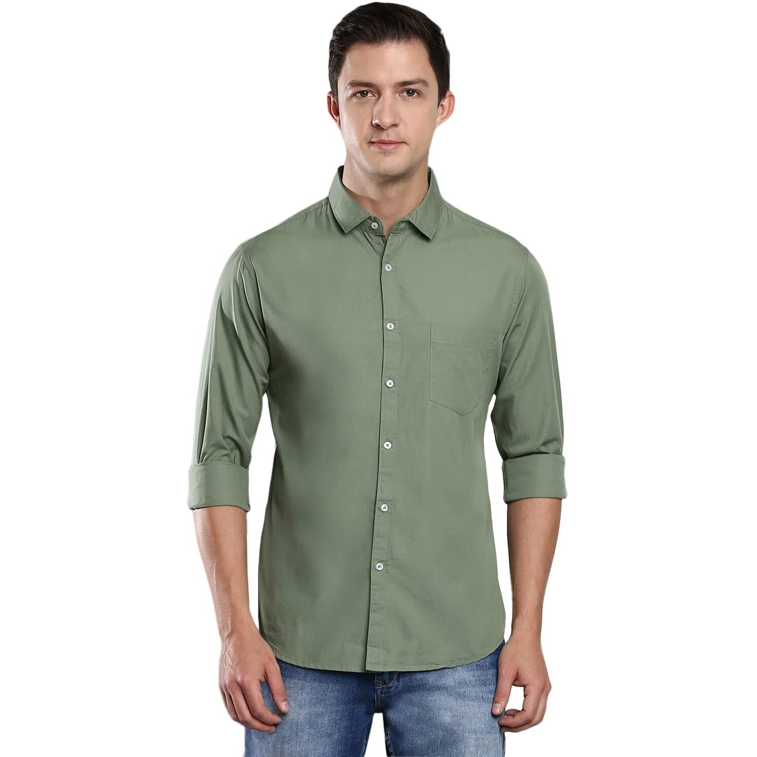 Dennis Lingo Men's Solid Dusty Green Casual Shirt (AZ301_Dusty Green_S)