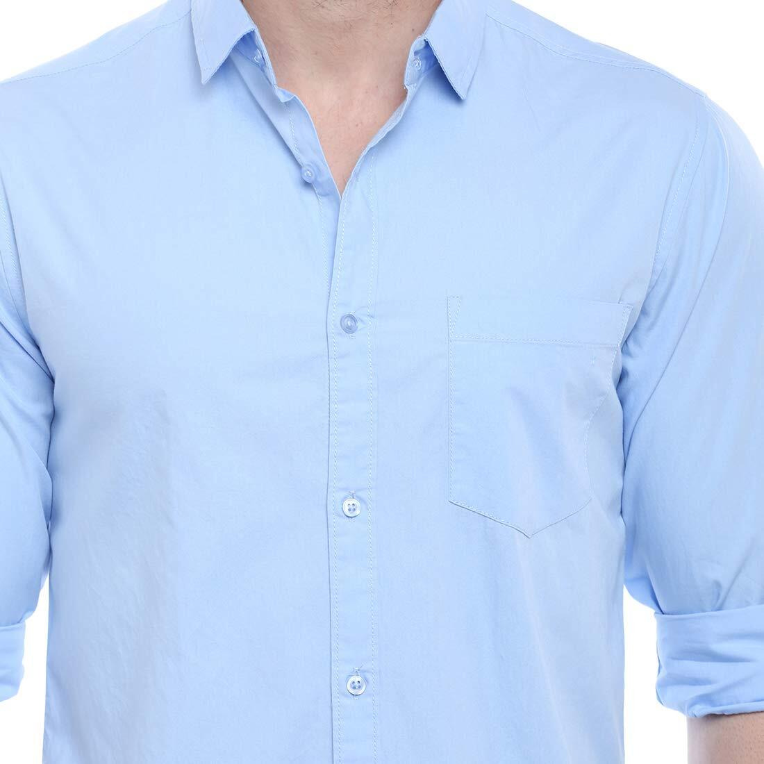 Dennis Lingo Men's Solid Slim Fit Casual Shirt (AZ301_Sky Blue_4XL)