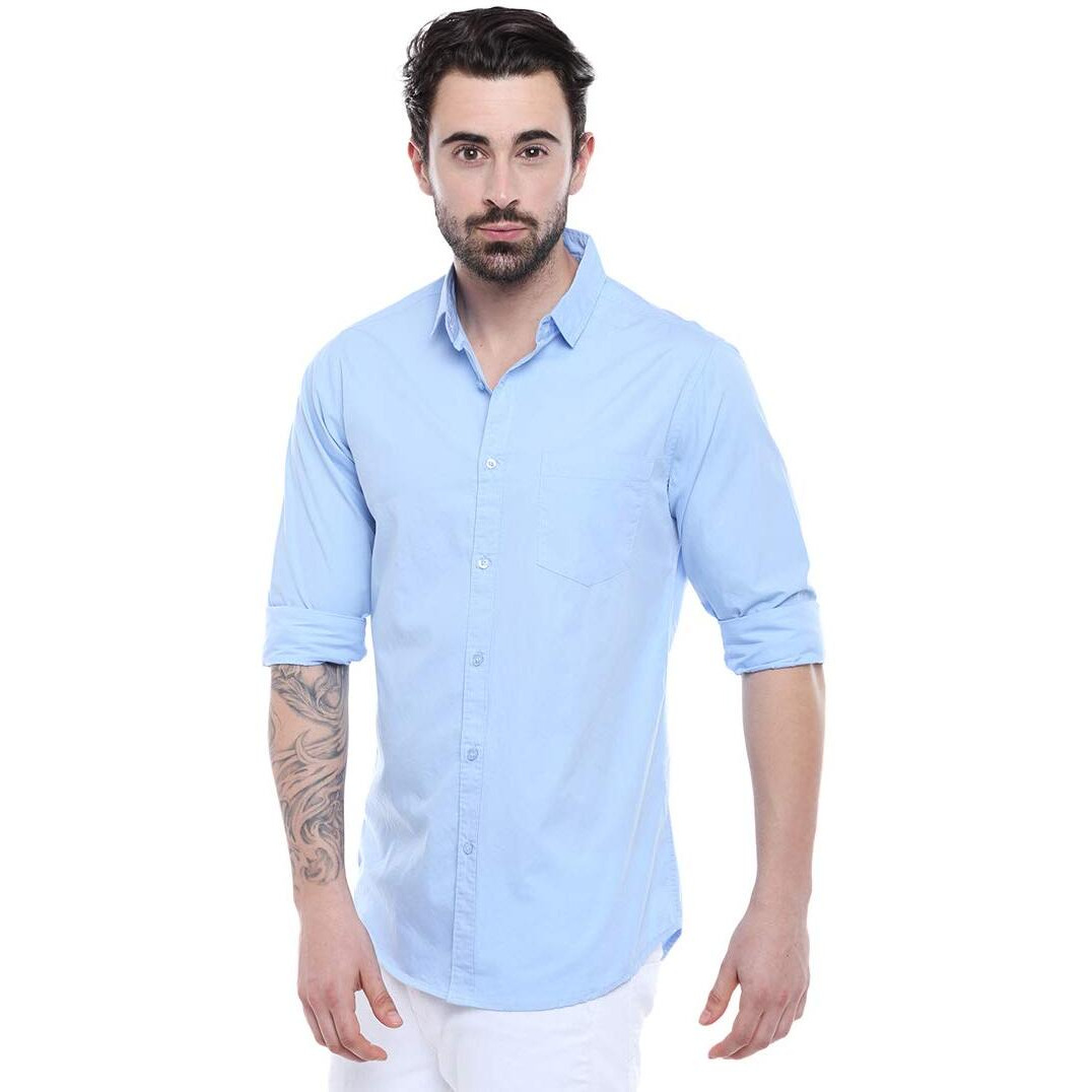 Dennis Lingo Men's Solid Slim Fit Casual Shirt (AZ301_Sky Blue_4XL)