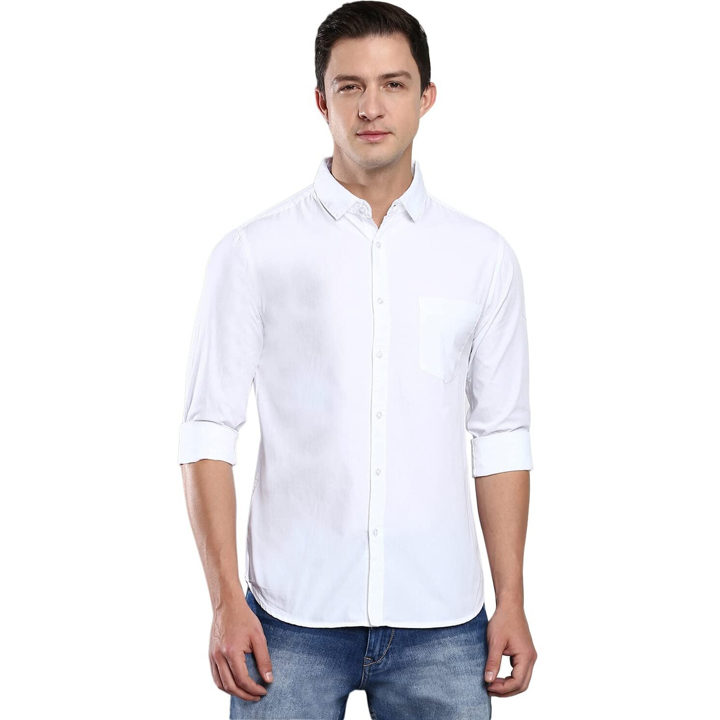 Dennis Lingo Men's Cotton White Solid Casual Shirt (C301_White_XL)