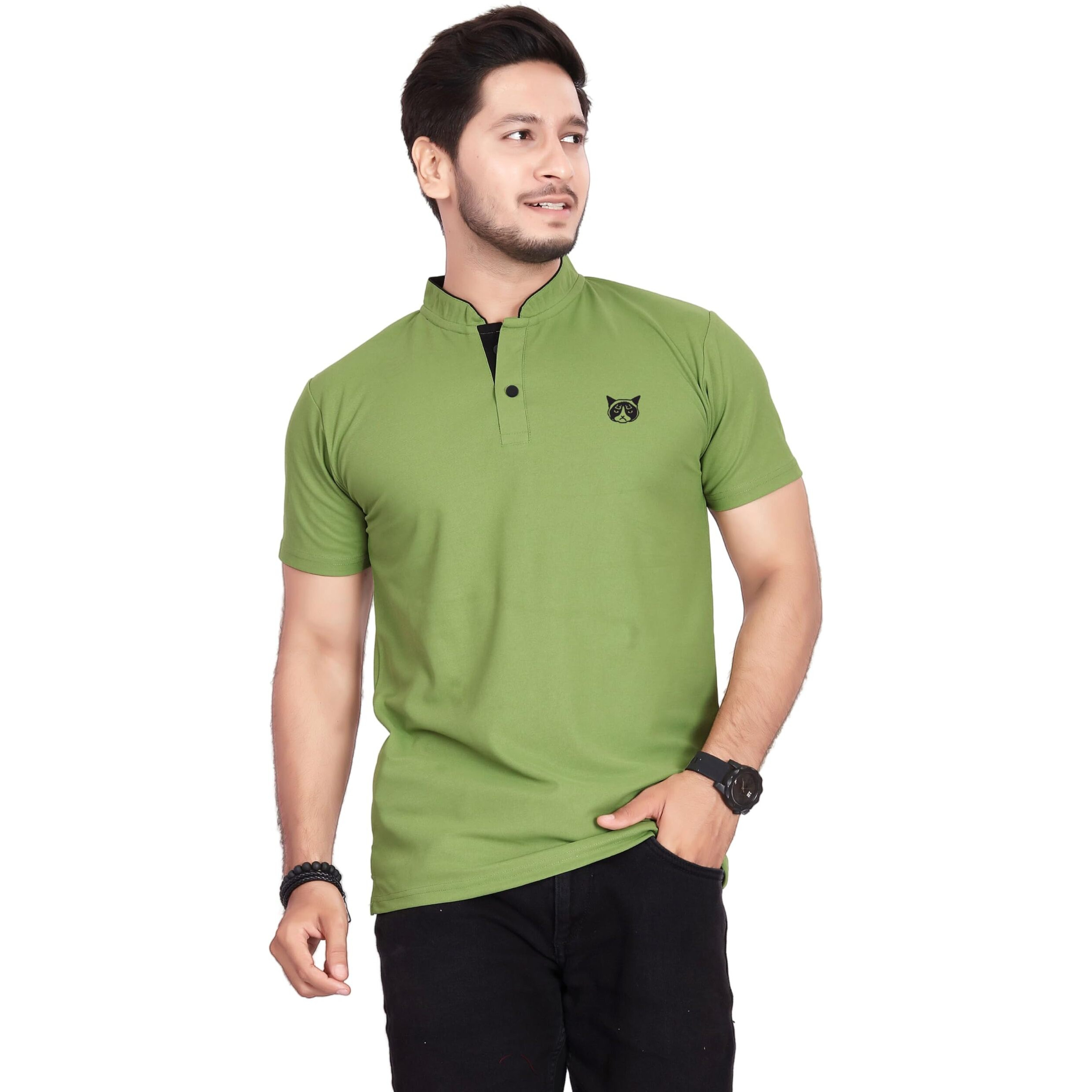 BAGHADBILLO Regular Fit Mandarin Collar T-Shirt Tee for Men & Boys