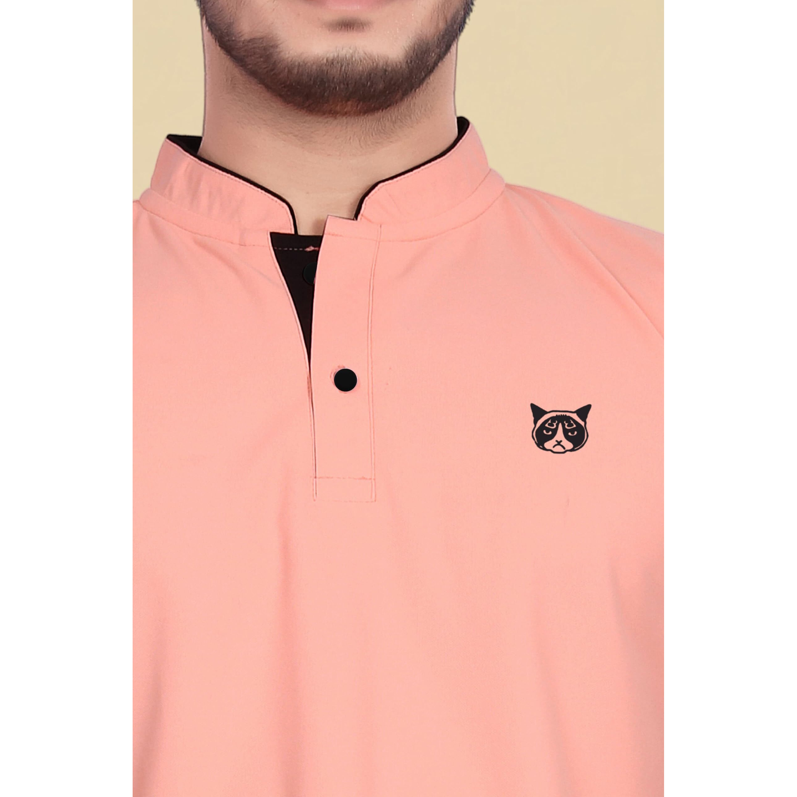 BAGHADBILLO Regular Fit Mandarin Collar T-Shirt Tee for Men & Boys Peach