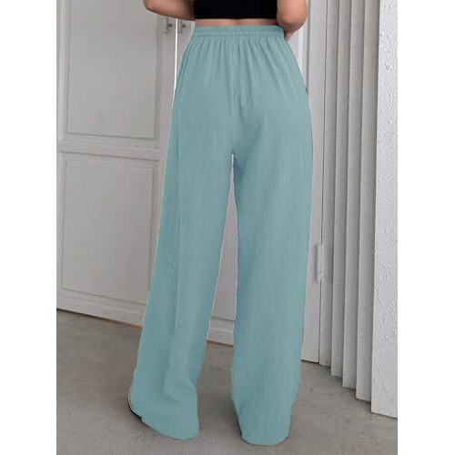 GRECIILOOKS Textured Trousers for Women Oversized Wide Leg Trousers (GL-TR1030-XL-BLUE)