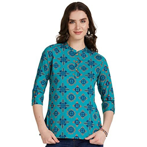 Amazon Brand - Myx Women's Cotton Regular Kurti (SS19MYXTP019C3_Teal 2_XXXX-Large)