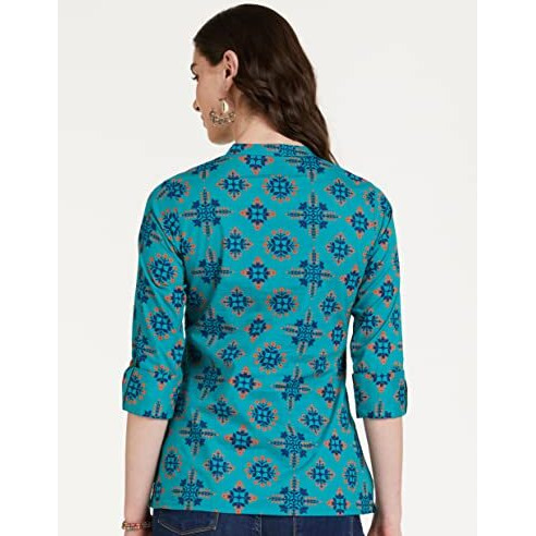 Amazon Brand - Myx Women's Cotton Regular Kurti (SS19MYXTP019C3_Teal 2_XXXX-Large)