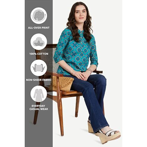 Amazon Brand - Myx Women's Cotton Regular Kurti (SS19MYXTP019C3_Teal 2_XXXX-Large)
