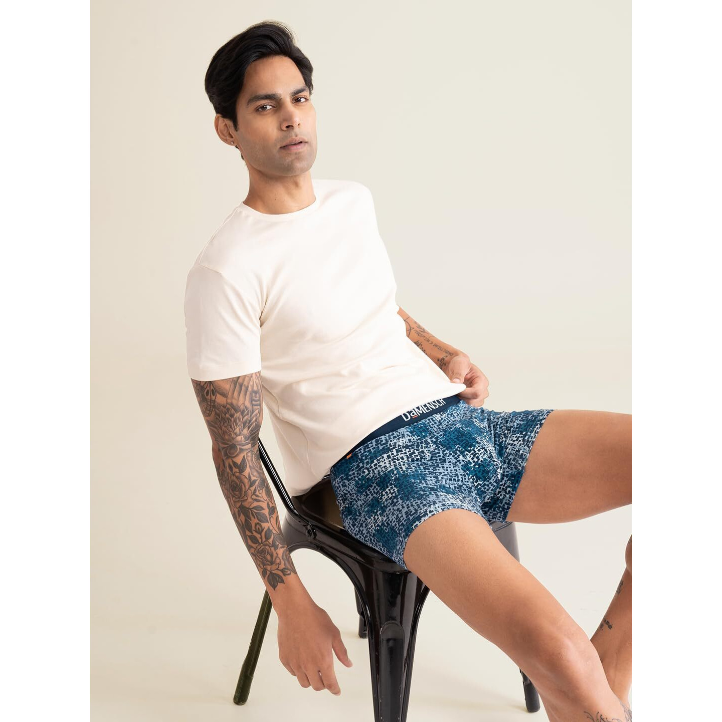 DAMENSCH Men's Deo-Cotton Deodorizing Printed Trunks- Pack of 3- Forest Biome, Soft Chambray, Rhododenron- Large