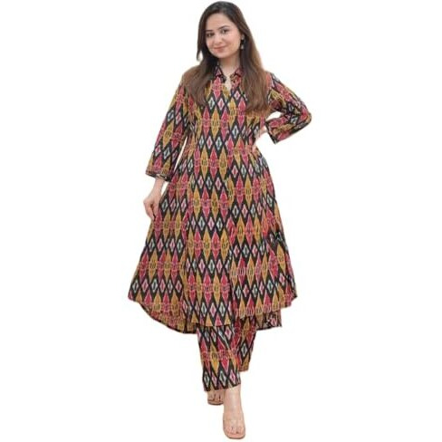 GRECIILOOKS Womens Casual Cotton Blend Regular Fit Co-Ord Kurta Set (Yellow, XXX-Large)