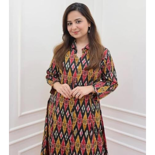 GRECIILOOKS Womens Casual Cotton Blend Regular Fit Co-Ord Kurta Set (Yellow, XXX-Large)