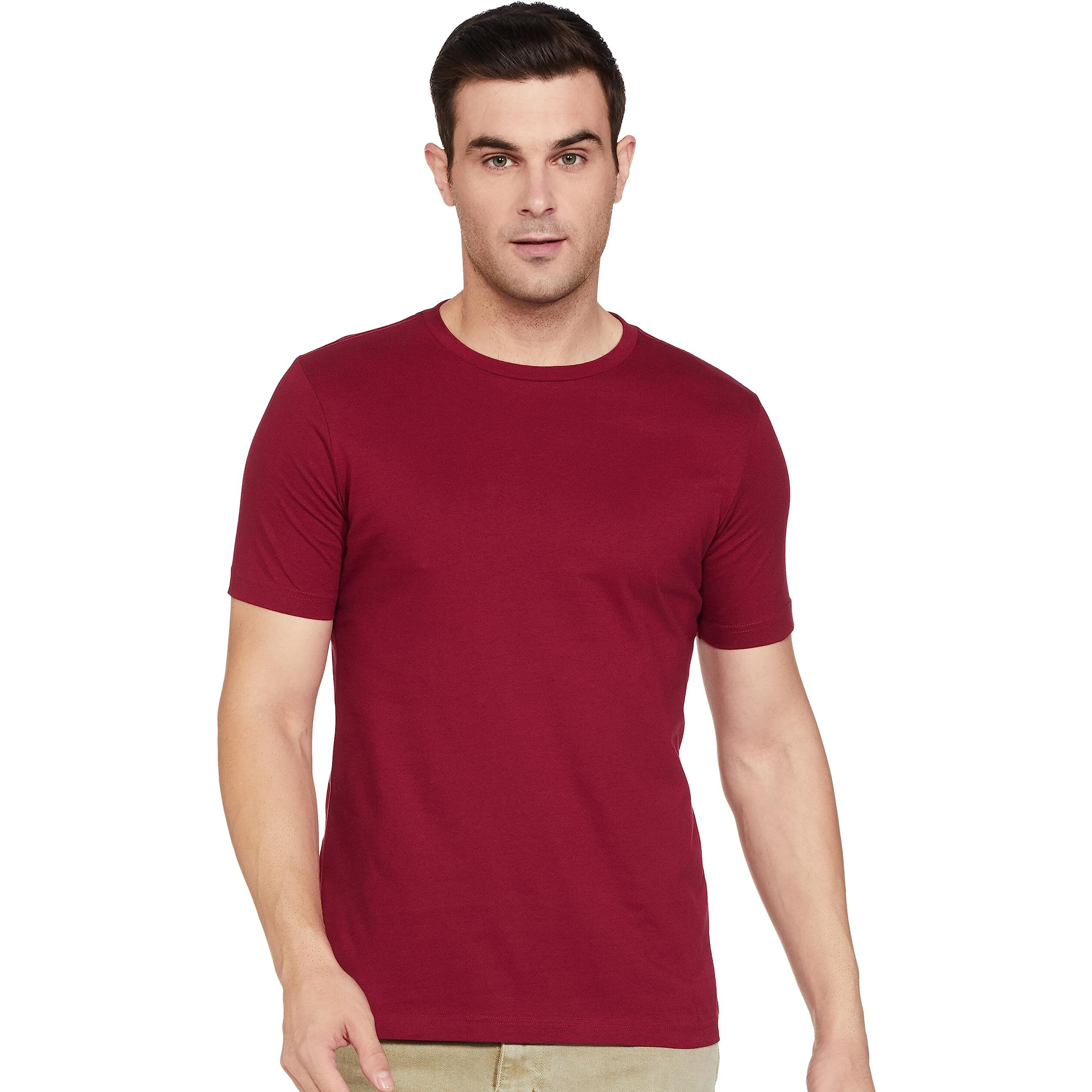 Amazon Brand - Symbol Men's Cotton T Shirt | Round Neck | Half Sleeve | Plain - Regular Fit (Available in Plus Size) (Vintage Maroon_L)