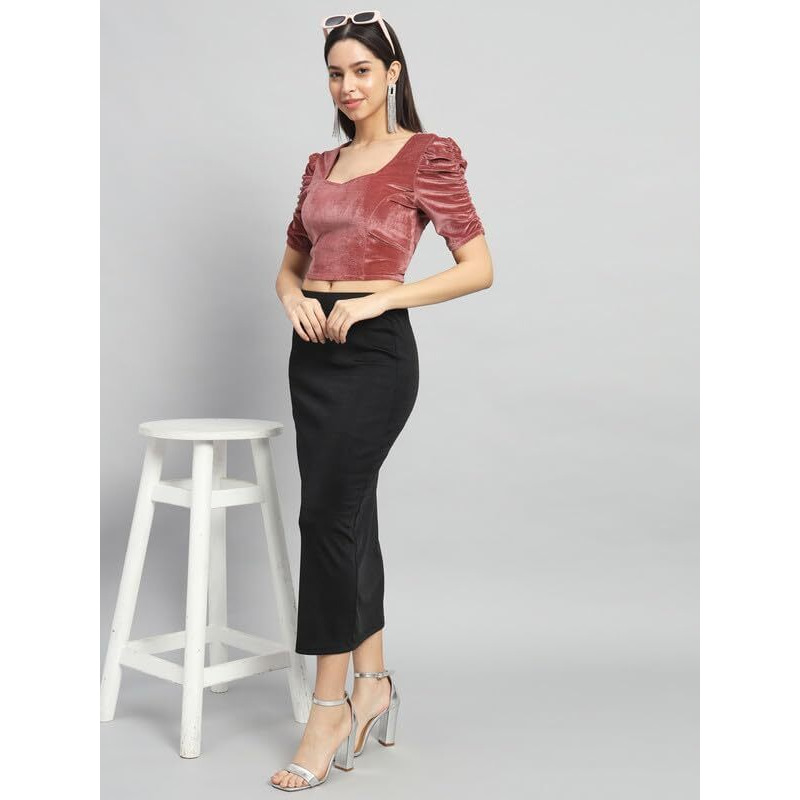 Vaararo Readymade Party Blouse for Women | Shiny Velvet Puff Sleeves Stylish Outfit Dark Peach XX-Large