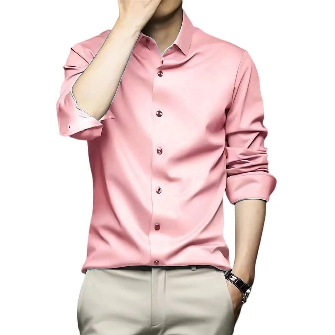 IndoPrimo Men's Stylish Solid Satin Casual Shirt for Men Full Sleeve (in, Alpha, S, Peach)