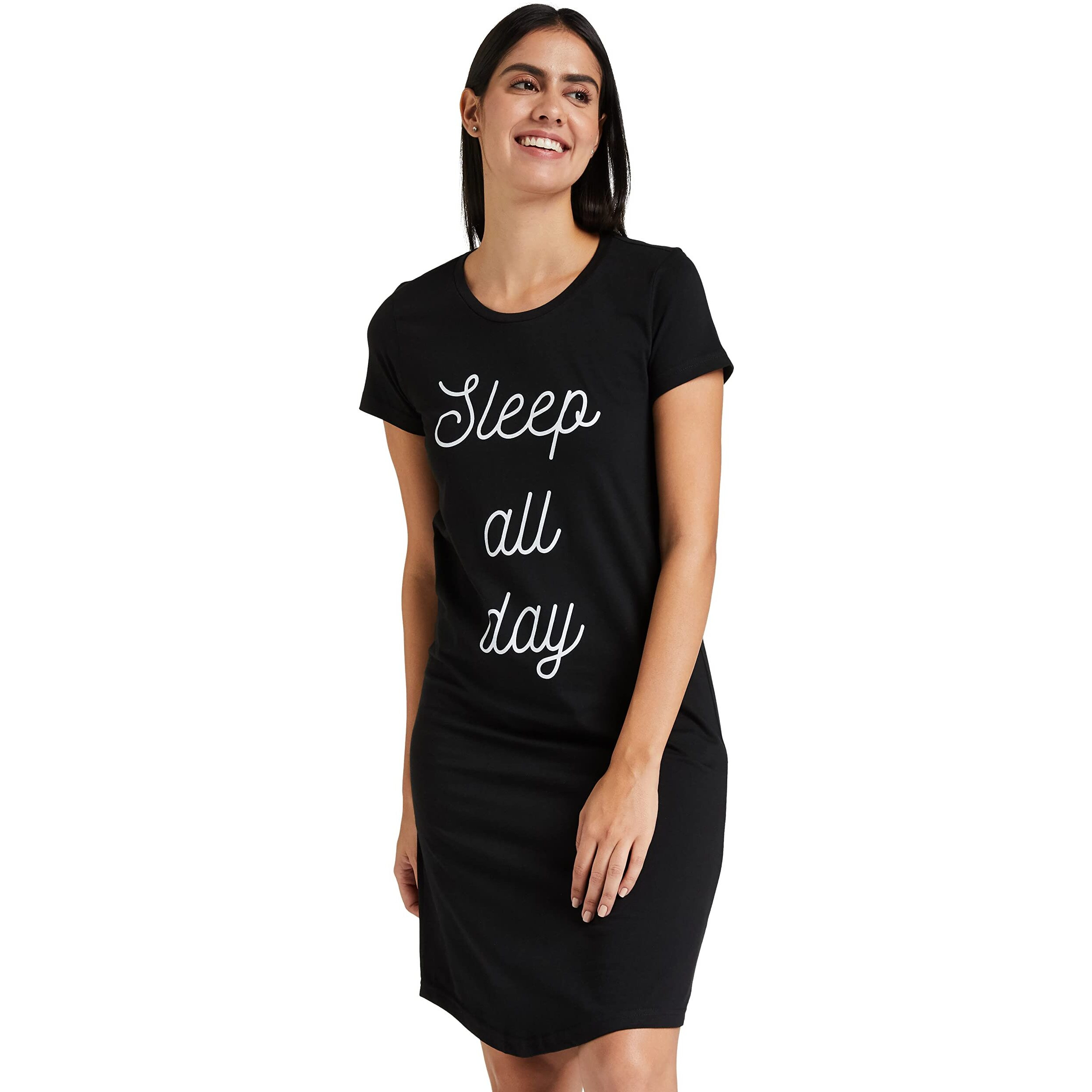 Amazon Brand - Symbol Women's Cotton Casual Nightgown (SS19UTSDR01-GP-12_Black_3XL)