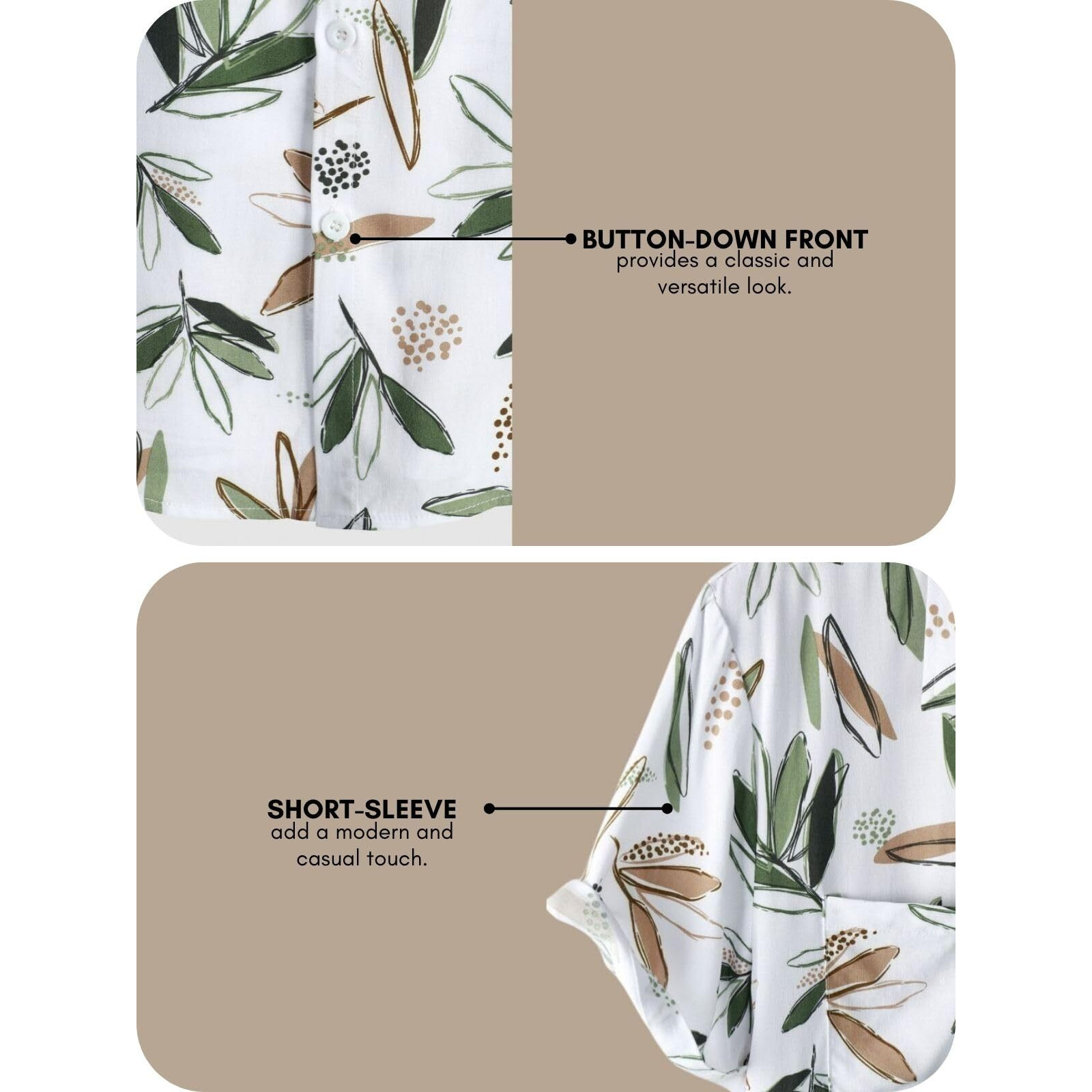 Leriya Fashion Shirt For Men | Tropical Leaf Printed Rayon Shirts For Men | Preppy Short Sleeves | Spread Collared Neck | Perfect For Outing | Beach | Camp Wear Shirt For Boys (X-Large, White-Green)