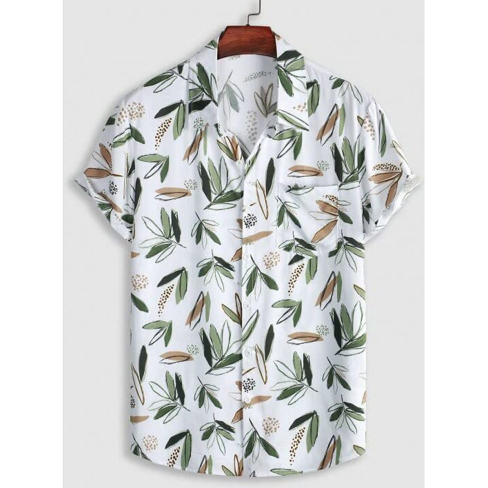 Leriya Fashion Shirt For Men | Tropical Leaf Printed Rayon Shirts For Men | Preppy Short Sleeves | Spread Collared Neck | Perfect For Outing | Beach | Camp Wear Shirt For Boys (X-Large, White-Green)