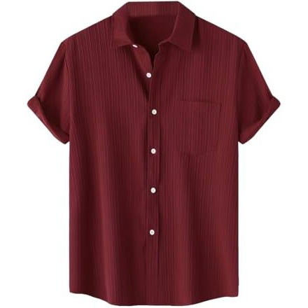 TAGDO Men's Solid Shirt with Chest Pocket Short Sleeve Shirt for Summer Outdoor Activities (Sugar-Shirt-5182-Maroon-XXL)
