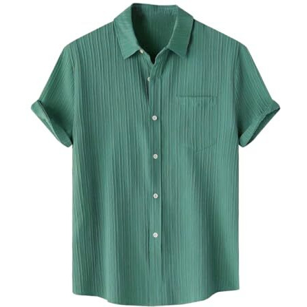 TAGDO Men's Solid Shirt with Chest Pocket Short Sleeve Shirt for Summer Outdoor Activities (Sugar-Shirt-5182-Green-S)