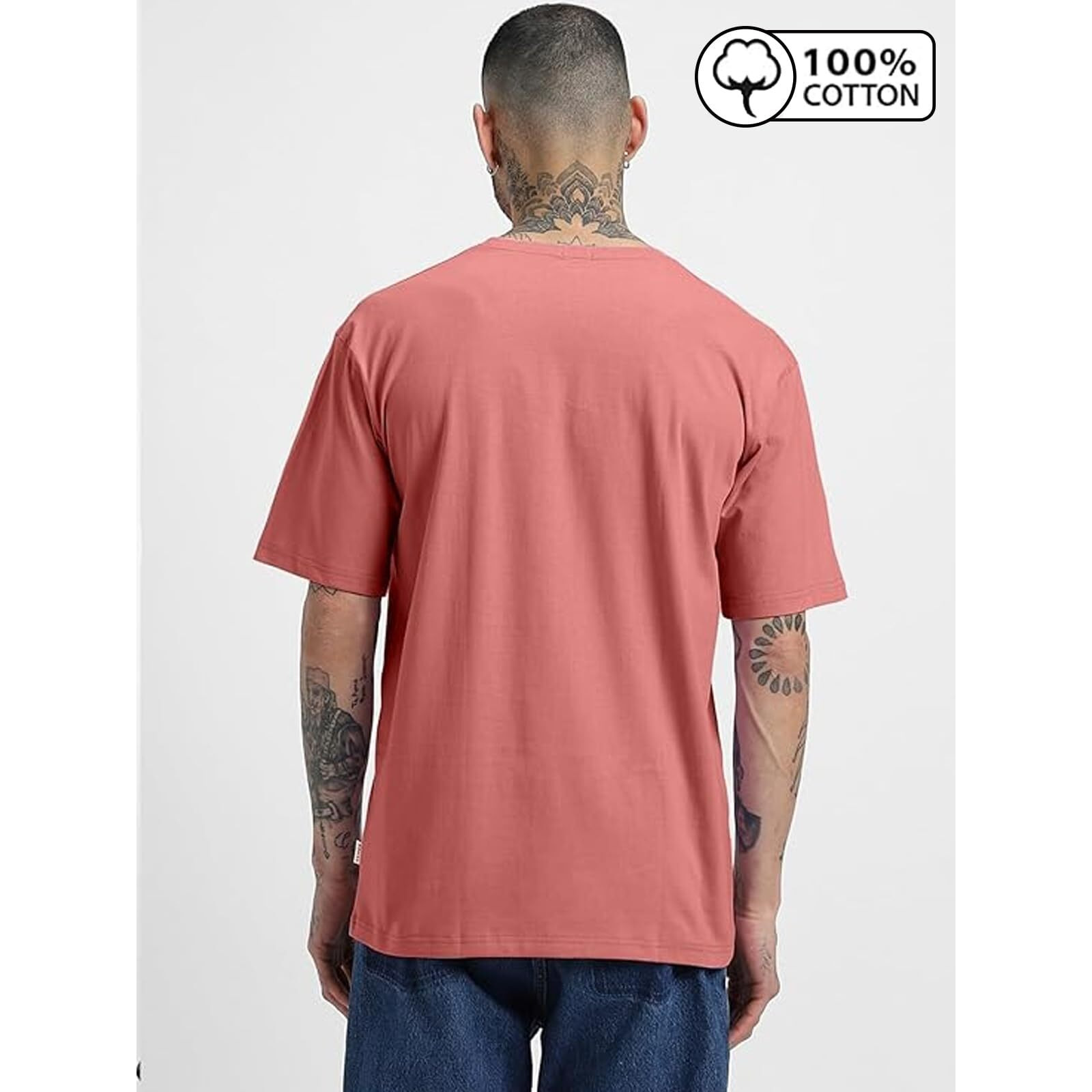 Veirdo Pure Cotton Half Sleeve Round Neck Oversized Fit Solid Soap Nut T-Shirt Men/Boys (OS_100_SOAPNUT_M) (Available in from S to 2XL)