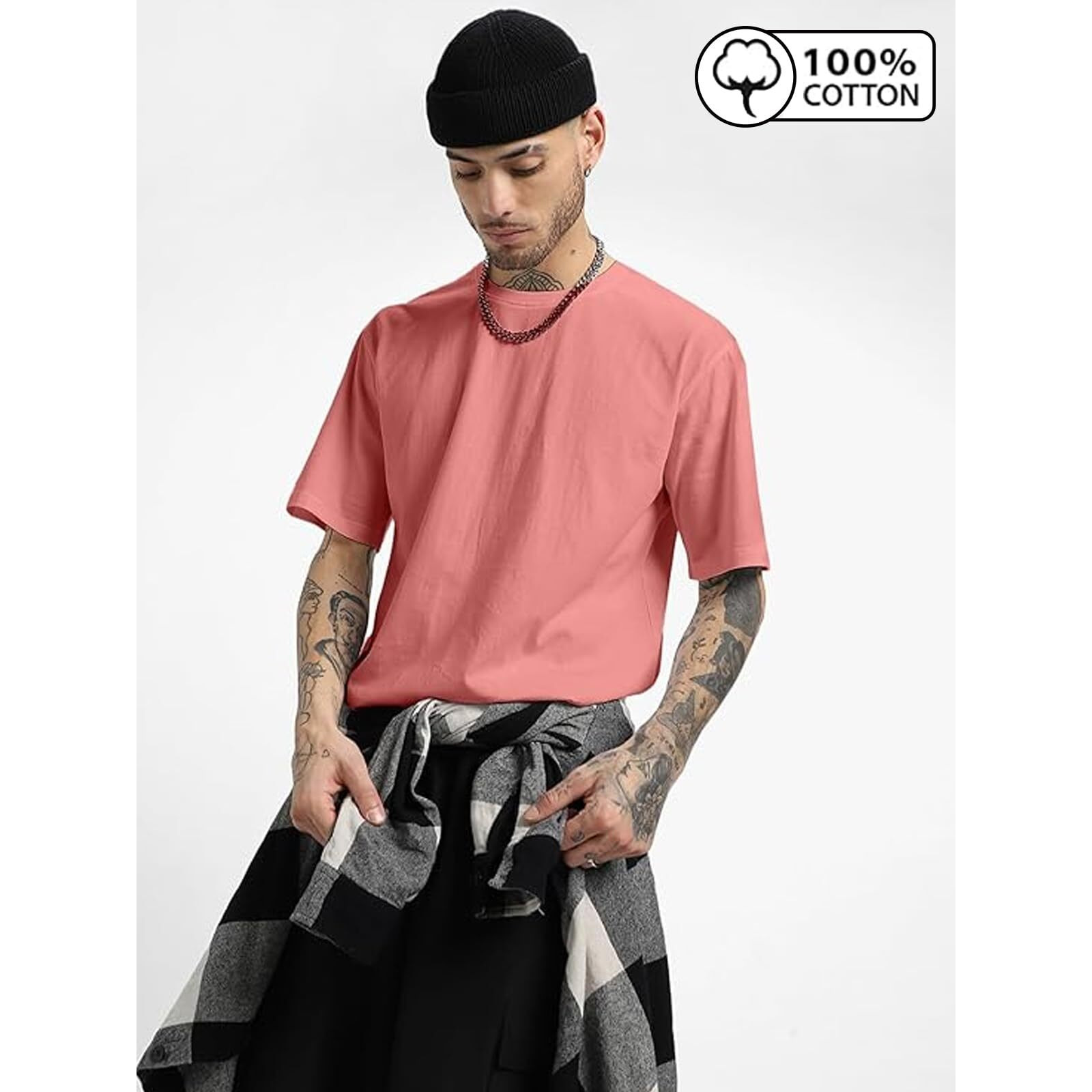 Veirdo Pure Cotton Half Sleeve Round Neck Oversized Fit Solid Soap Nut T-Shirt Men/Boys (OS_100_SOAPNUT_M) (Available in from S to 2XL)