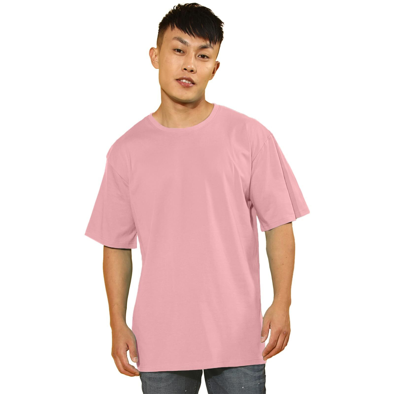 Veirdo Oversized Baggy Fit Drop Shoulder Half Sleeves Round Neck Solid Pure 100% Cotton T-Shirt for Men (OS_100_PINK66_XXL)