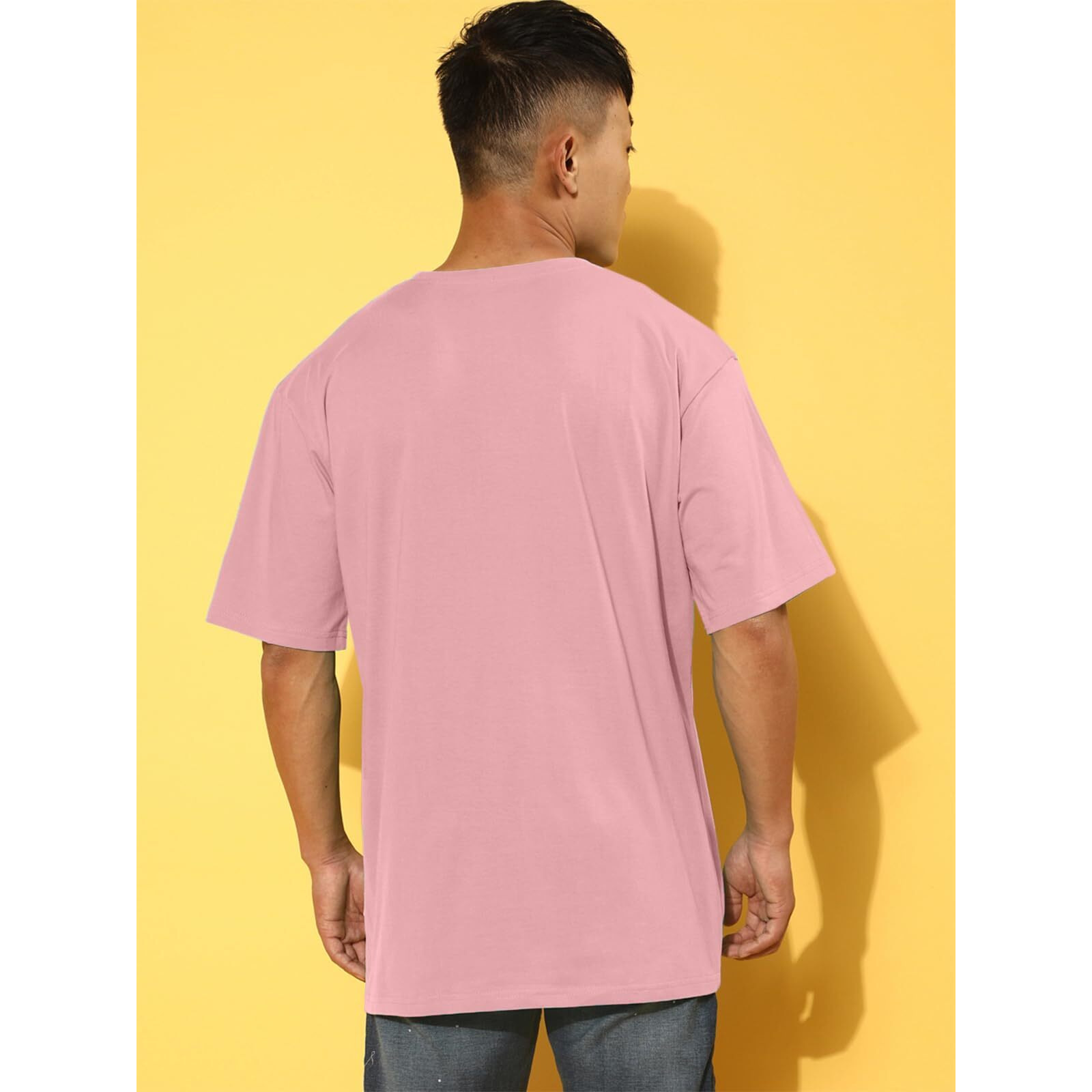 Veirdo Oversized Baggy Fit Drop Shoulder Half Sleeves Round Neck Solid Pure 100% Cotton T-Shirt for Men (OS_100_PINK66_XXL)