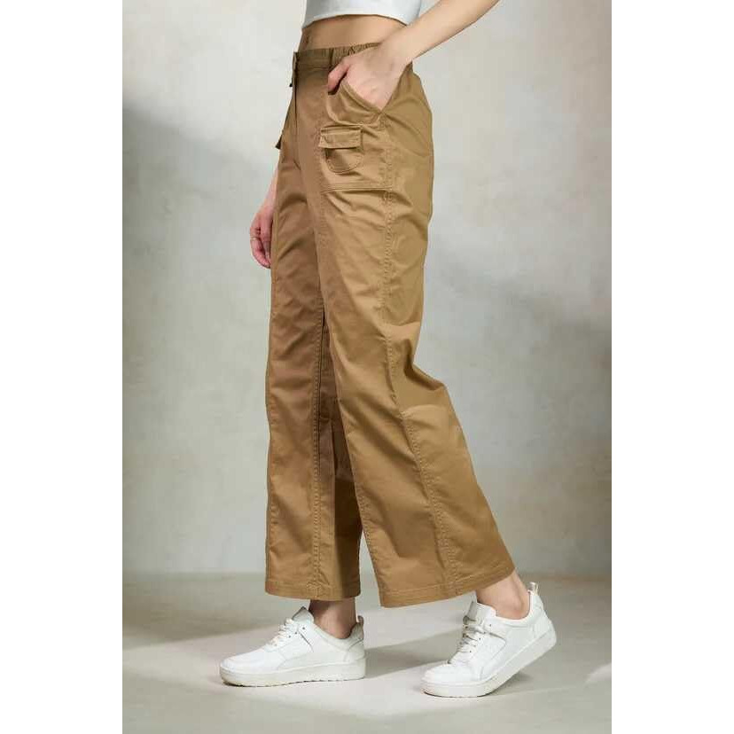 GRECIILOOKS Regular Fit Trousers for Women | Women Trousers | Women's High-Waisted Pant | Women Trousers Pants | Korean Trousers for Women (in, Alpha, XL, Regular, Brown)