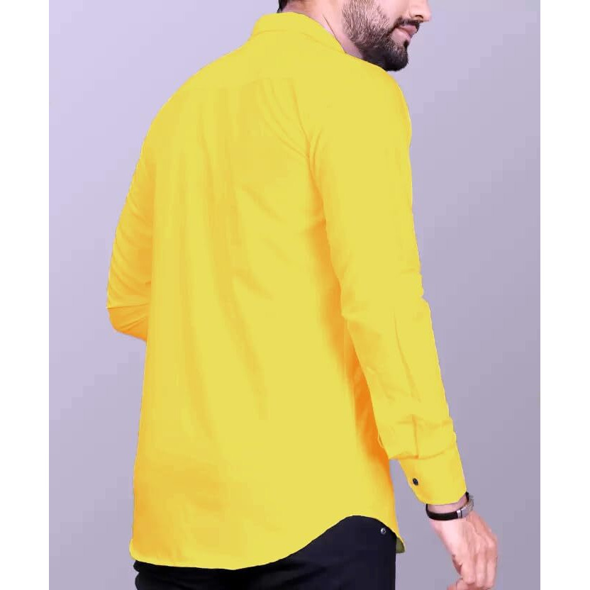 CB-COLEBROOK Men's Regular Fit Solid Spread Collar Cotton Casual Shirt (Small, Dark Yellow)