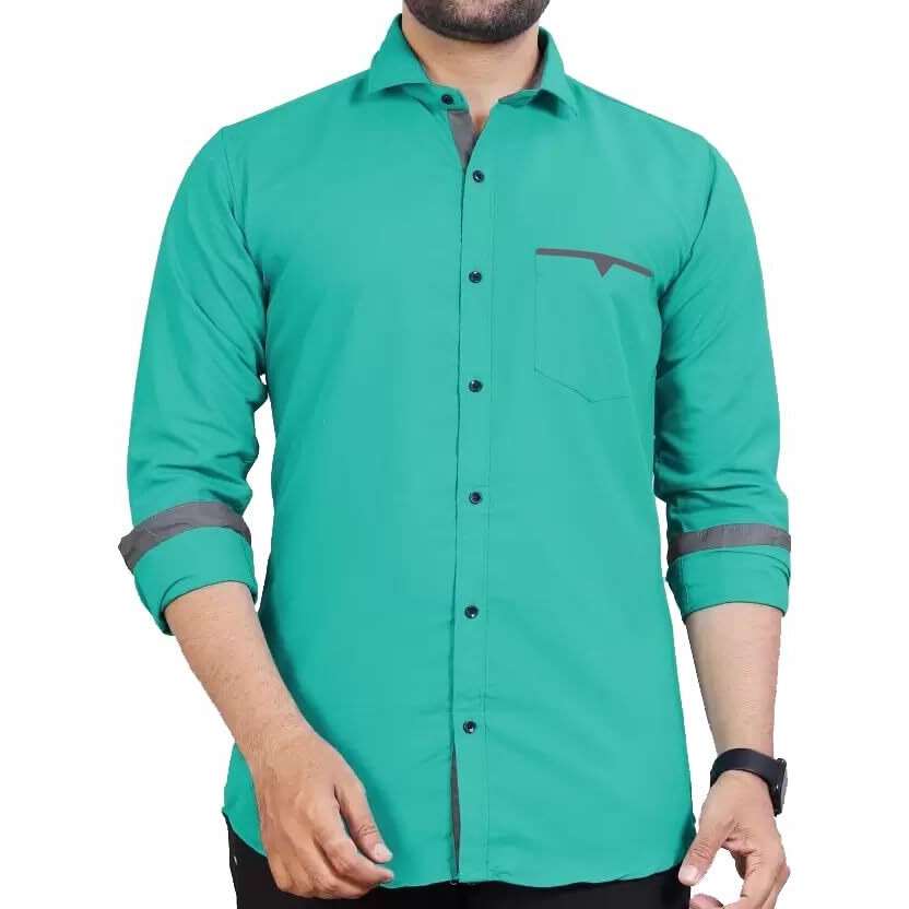 CB-COLEBROOK Men Regular Fit Solid Spread Collar Casual Shirt (Small, Pine Green)