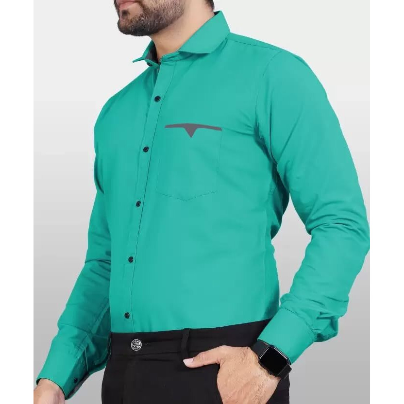 CB-COLEBROOK Men Regular Fit Solid Spread Collar Casual Shirt (Small, Pine Green)