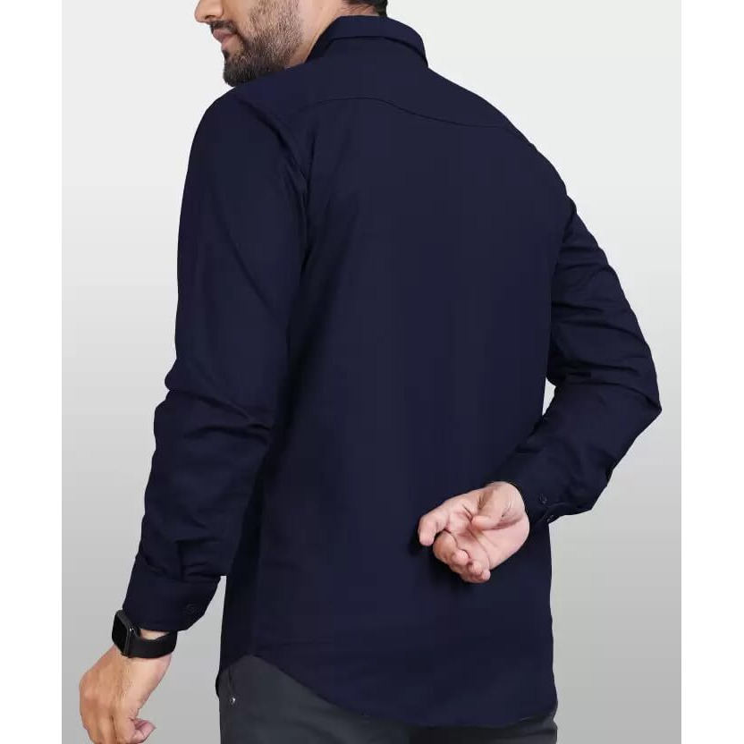 CB-COLEBROOK Men Regular Fit Solid Spread Collar Casual Shirt (Medium, Navy Blue)