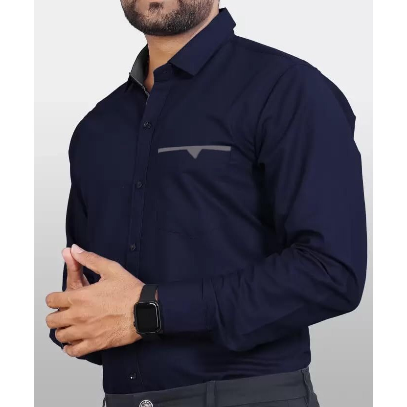 CB-COLEBROOK Men Regular Fit Solid Spread Collar Casual Shirt (Medium, Navy Blue)
