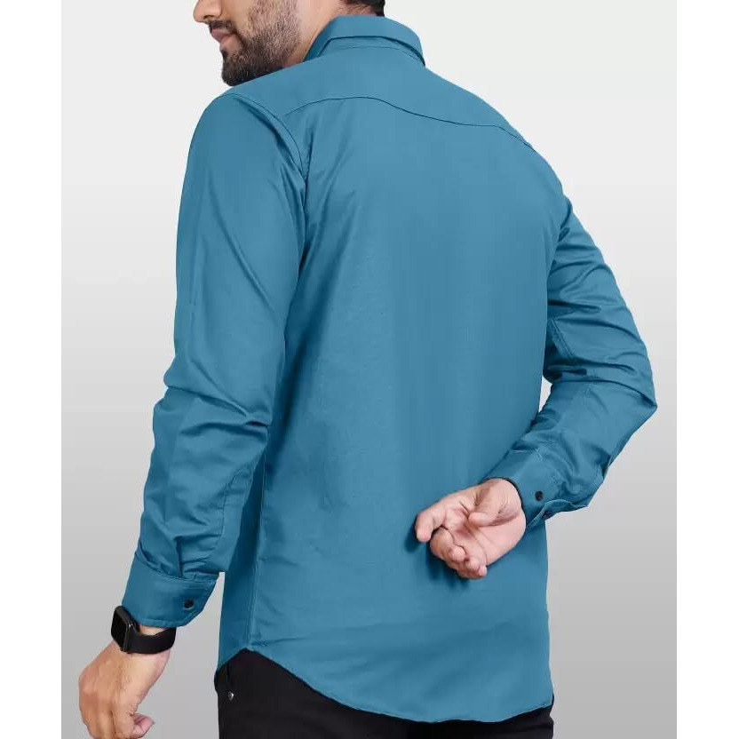 CB-COLEBROOK Men Regular Fit Solid Spread Collar Casual Shirt (X-Large, Teal)