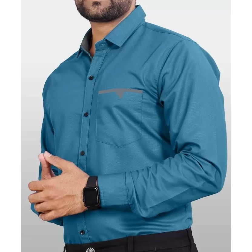 CB-COLEBROOK Men Regular Fit Solid Spread Collar Casual Shirt (X-Large, Teal)