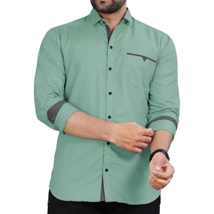 CB-COLEBROOK Men Regular Fit Solid Spread Collar Casual Shirt (Large, Pistachio)