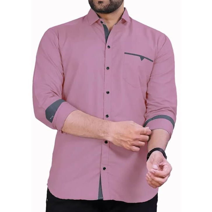 CB-COLEBROOK Men's Regular Fit Solid Spread Collar Cotton Casual Shirt (XX-Large, Mauve)