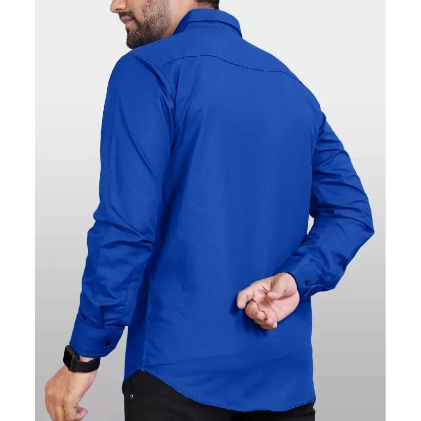 CB-COLEBROOK Men Regular Fit Solid Spread Collar Casual Shirt (Small, Royal Blue)