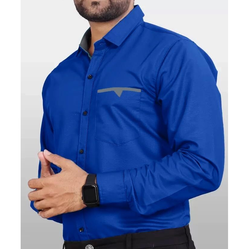 CB-COLEBROOK Men Regular Fit Solid Spread Collar Casual Shirt (Small, Royal Blue)