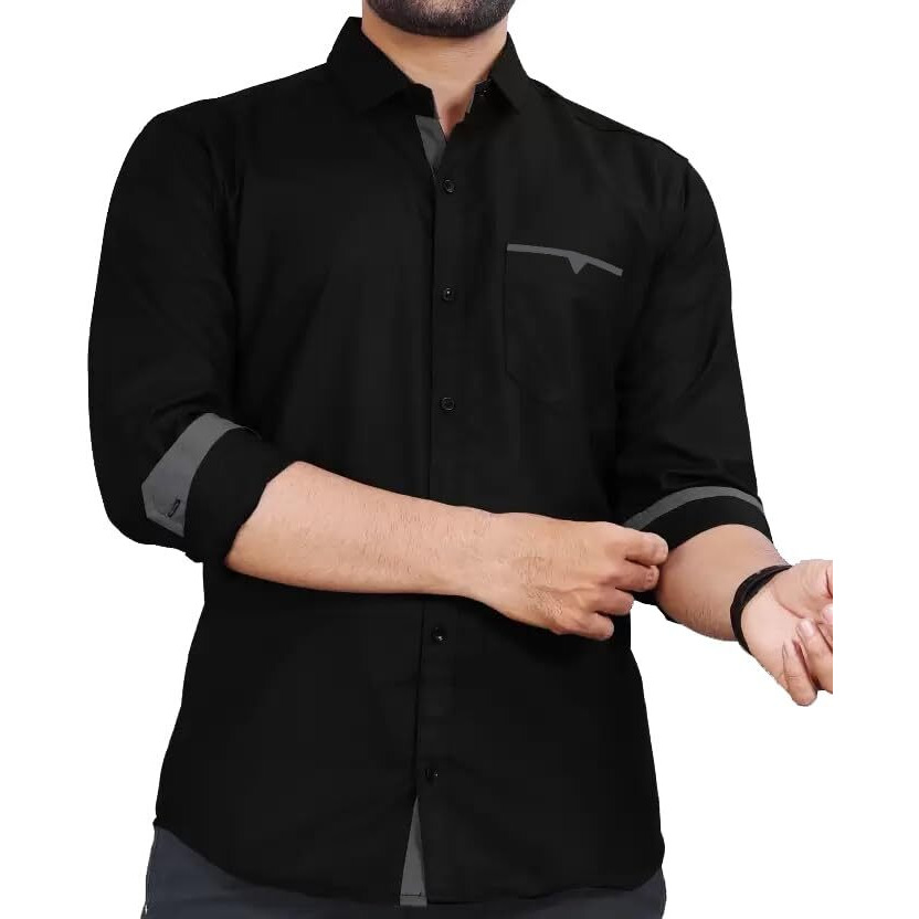 CB-COLEBROOK Men Regular Fit Solid Spread Collar Casual Shirt (XX-Large, Black)