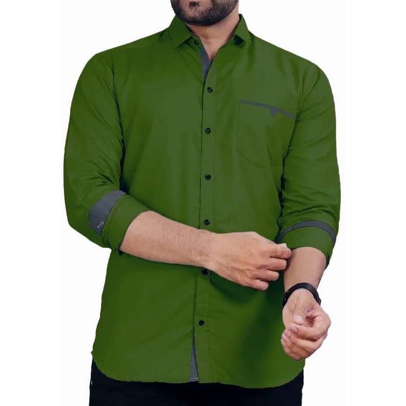 CB-COLEBROOK Men Regular Fit Solid Spread Collar Casual Shirt (Medium, Forest Green)