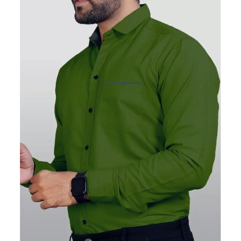 CB-COLEBROOK Men Regular Fit Solid Spread Collar Casual Shirt (Medium, Forest Green)